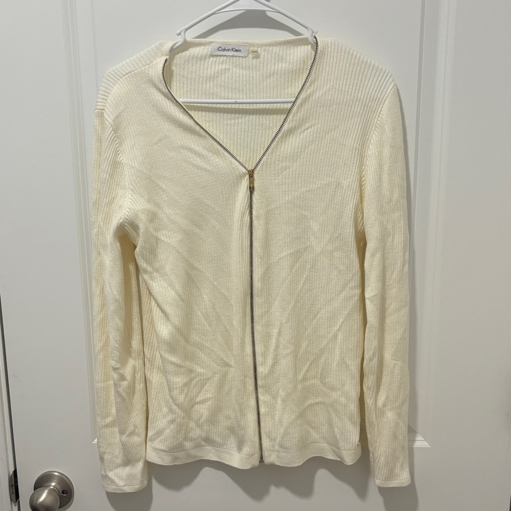 Calvin Klein Ivory Zip-Front Women's Cardigan